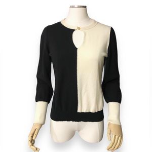 LES COPAINS Keyhole Front Cashmere Blend Color Block Sweater